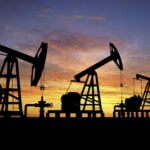 Oil pumps at sunset